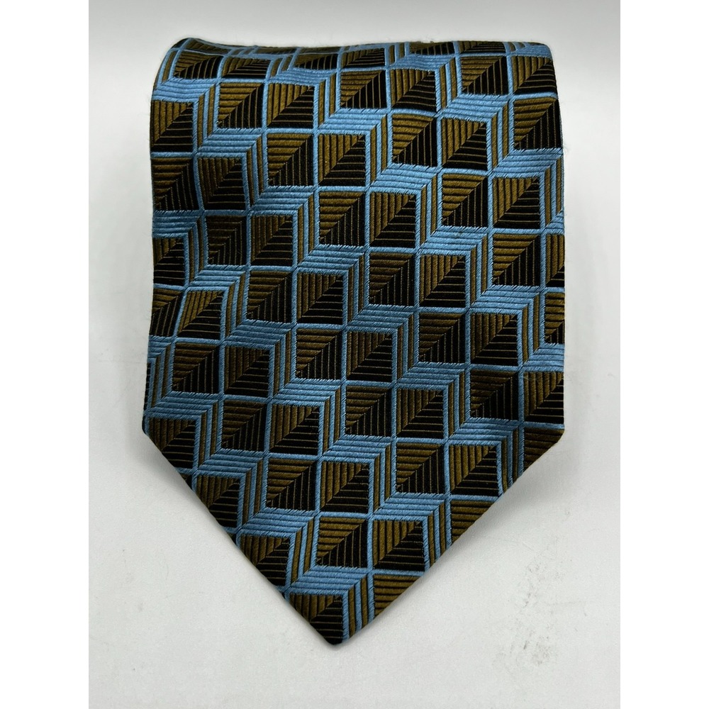 Pronto•Uomo 100% Silk Necktie Classic Multicolor Geometric W:4"‎ L:58.5"